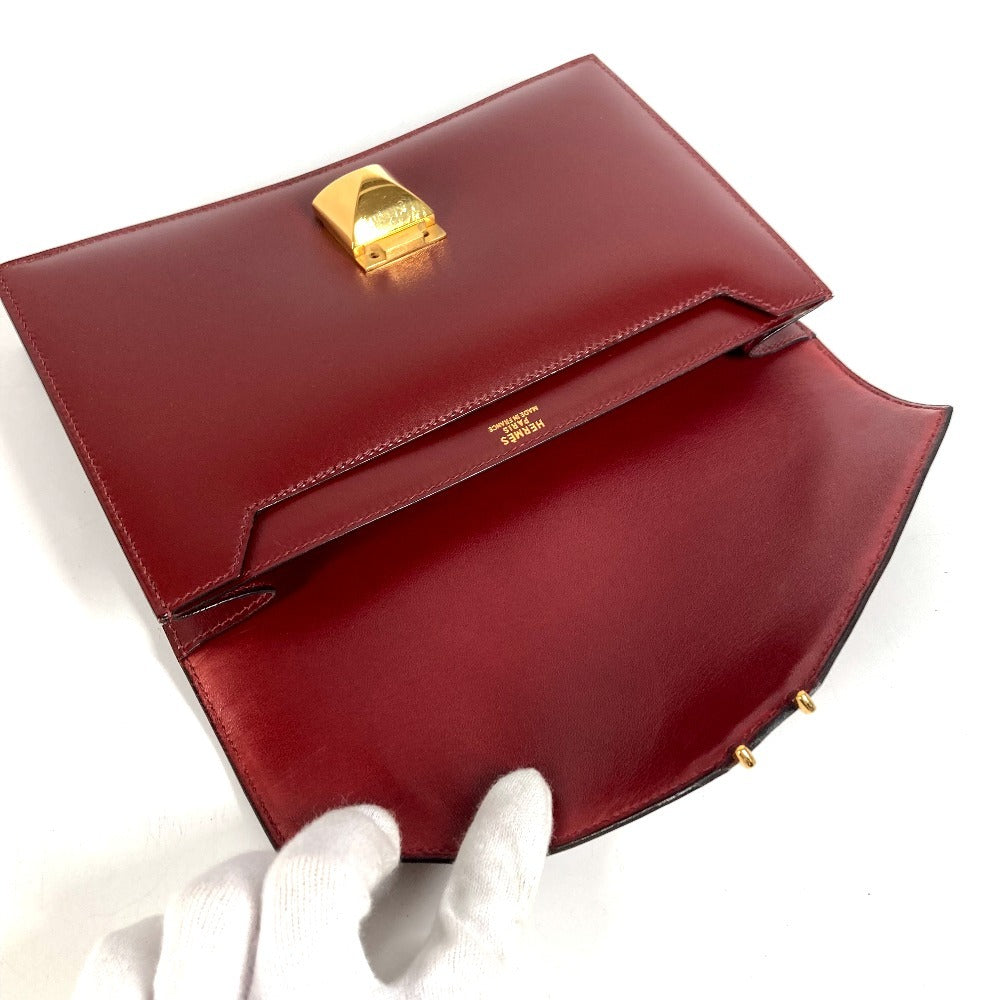 HERMES ヴィンテージ メドール ロゴ フラップ カバン セカンドバッグ ポーチ クラッチバッグ ボックスカーフ ユニセックス ブラウン系