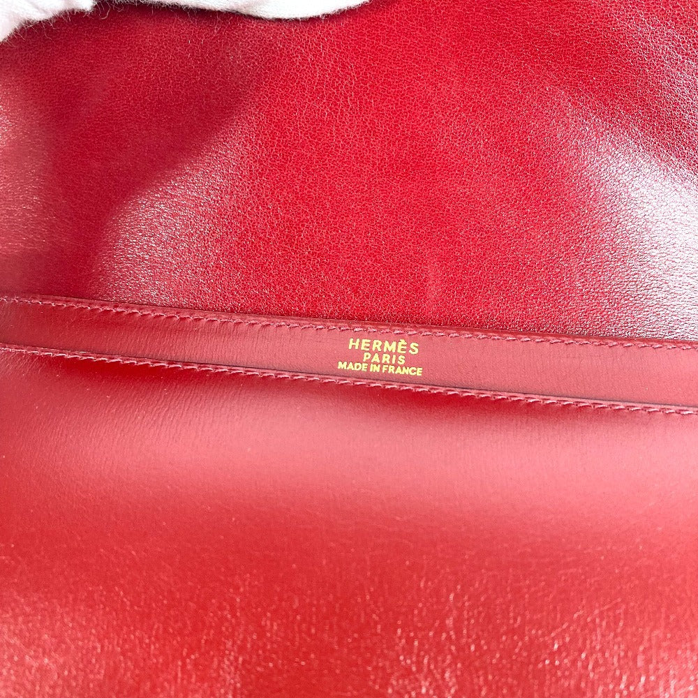 HERMES ヴィンテージ メドール ロゴ フラップ カバン セカンドバッグ ポーチ クラッチバッグ ボックスカーフ ユニセックス ブラウン系