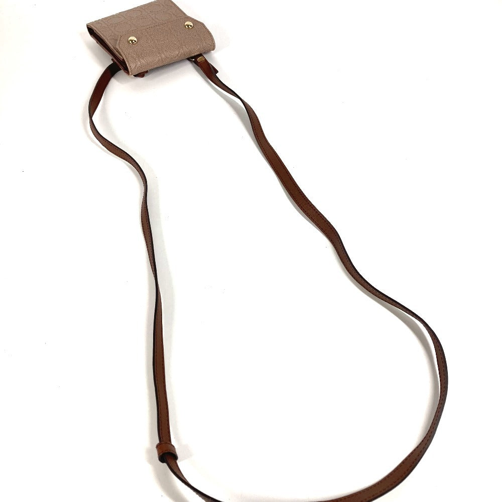 Salvatore Ferragamo ショルダーバッグ ショルダーウォレット ガンチーニ ロゴ コンパクトウォレット 3つ折り財布 レザー ユニセックス ベージュ系