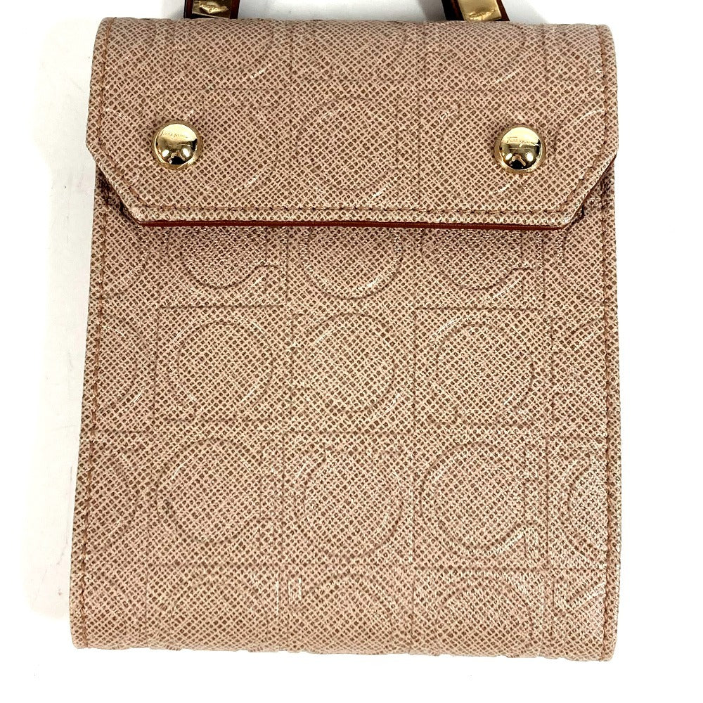 Salvatore Ferragamo ショルダーバッグ ショルダーウォレット ガンチーニ ロゴ コンパクトウォレット 3つ折り財布 レザー ユニセックス ベージュ系