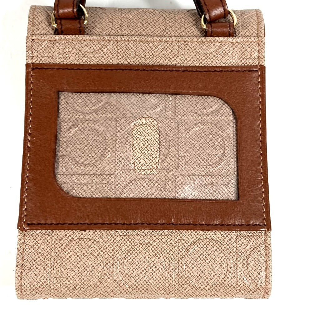 Salvatore Ferragamo ショルダーバッグ ショルダーウォレット ガンチーニ ロゴ コンパクトウォレット 3つ折り財布 レザー ユニセックス ベージュ系