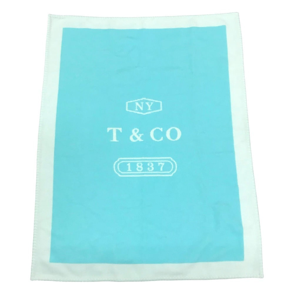 TIFFANY&Co. Blanket Interior Lap Blanket Fringe Logo Blanket Wool/Cashmere Unisex Blue