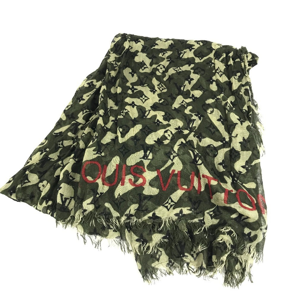 LOUIS VUITTON M74152 Monogramouflage Takashi Murakami Stole Fringed Scarf Camouflage Shawl Cashmere Unisex Green