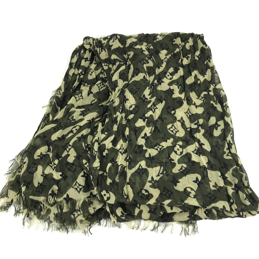 LOUIS VUITTON M74152 Monogramouflage Takashi Murakami Stole Fringed Scarf Camouflage Shawl Cashmere Unisex Green