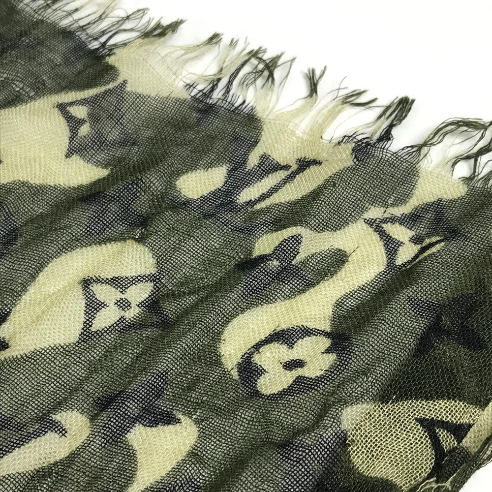 LOUIS VUITTON M74152 Monogramouflage Takashi Murakami Stole Fringed Scarf Camouflage Shawl Cashmere Unisex Green