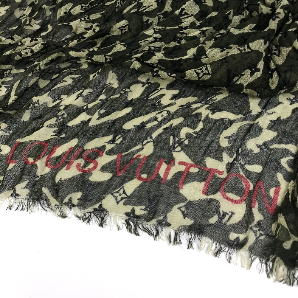 LOUIS VUITTON M74152 Monogramouflage Takashi Murakami Stole Fringed Scarf Camouflage Shawl Cashmere Unisex Green