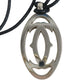 CARTIER T1220157 2C Decor Rhodium Finish Necklace Choker Leather Cord Accessory Pendant Top Metal Unisex Silver