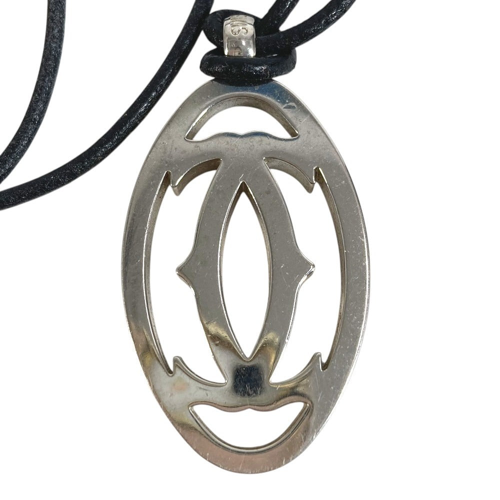 CARTIER T1220157 2C Decor Rhodium Finish Necklace Choker Leather Cord Accessory Pendant Top Metal Unisex Silver