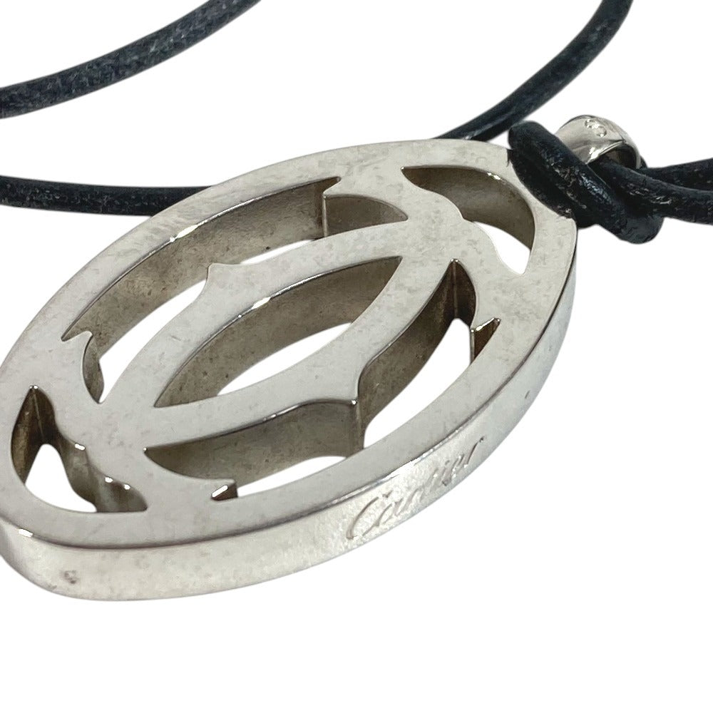 CARTIER T1220157 2C Decor Rhodium Finish Necklace Choker Leather Cord Accessory Pendant Top Metal Unisex Silver