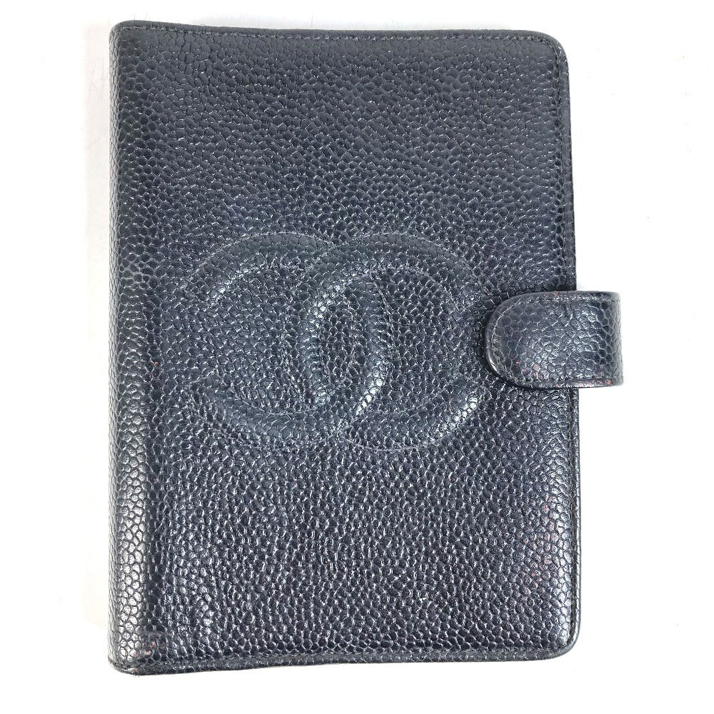 CHANEL CC Coco Mark Logo Stationery System Organizer Case Planner Cover Caviar Skin Unisex Black
