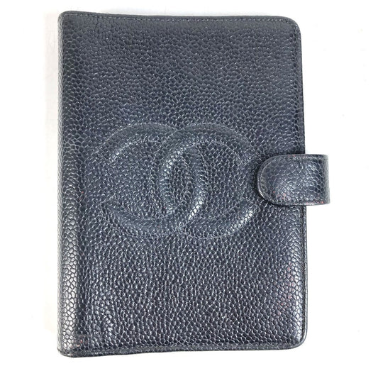 CHANEL CC Coco Mark Logo Stationery System Organizer Case Planner Cover Caviar Skin Unisex Black