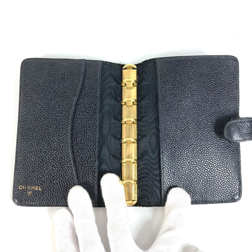 CHANEL CC Coco Mark Logo Stationery System Organizer Case Planner Cover Caviar Skin Unisex Black