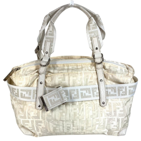 FENDI Zucca FF Logo Belt Bag Tote Bag Shoulder Bag Handbag Nylon Canvas/Leather Unisex White