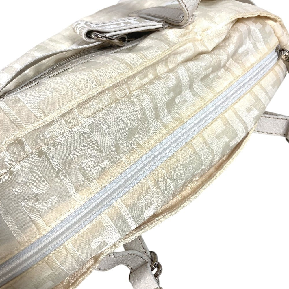 FENDI Zucca FF Logo Belt Bag Tote Bag Shoulder Bag Handbag Nylon Canvas/Leather Unisex White