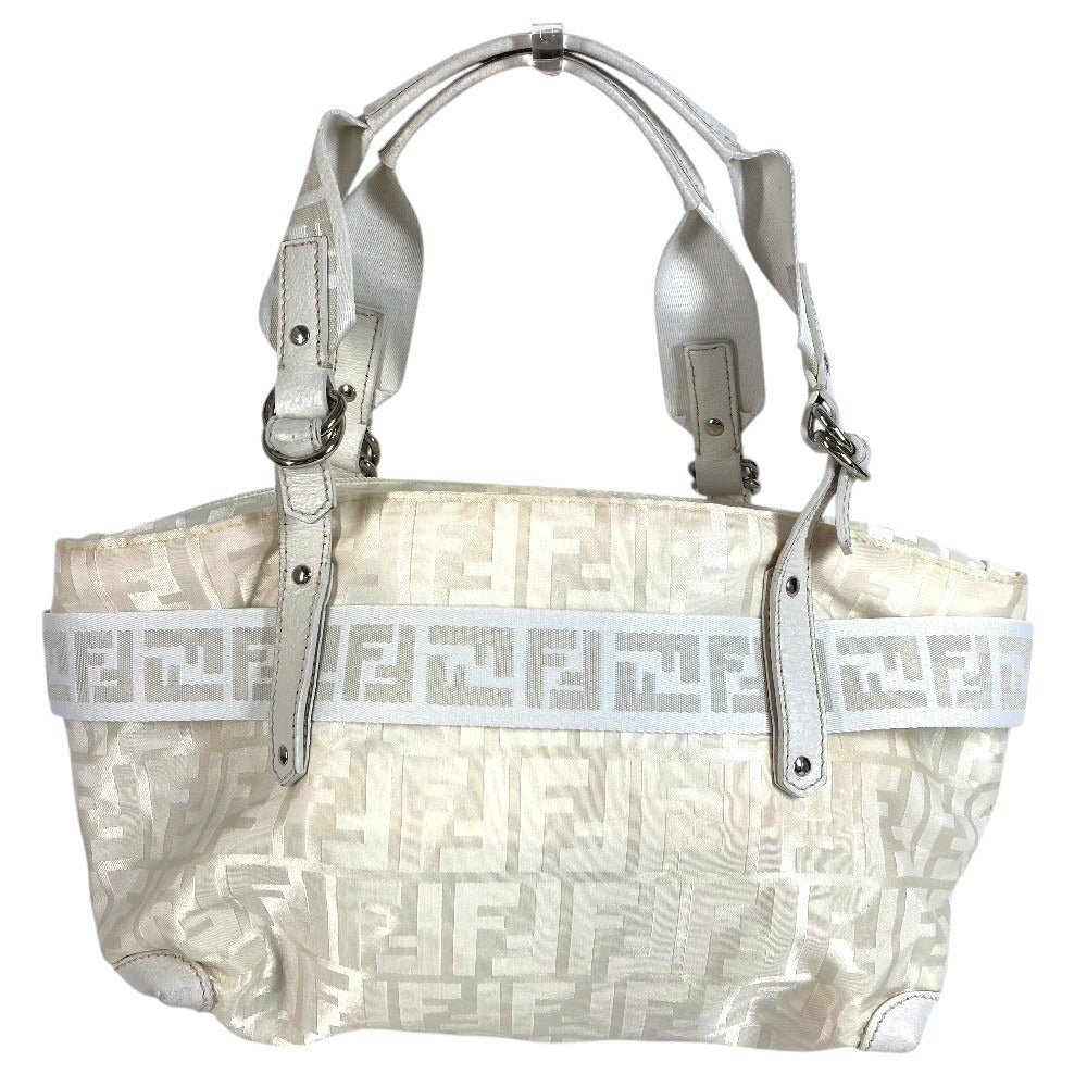 FENDI Zucca FF Logo Belt Bag Tote Bag Shoulder Bag Handbag Nylon Canvas/Leather Unisex White