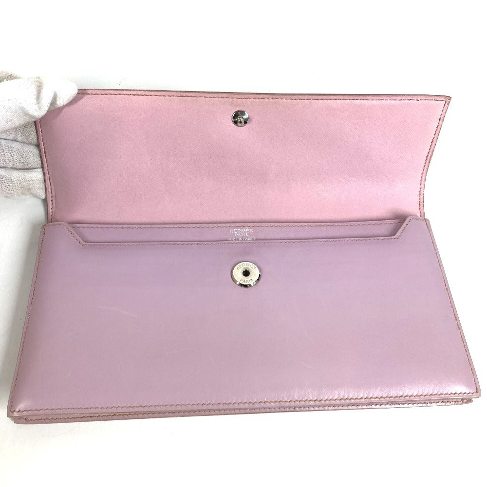 HERMES Logo Handbag Pouch Second Bag Clutch Bag Leather Unisex Purple Pink
