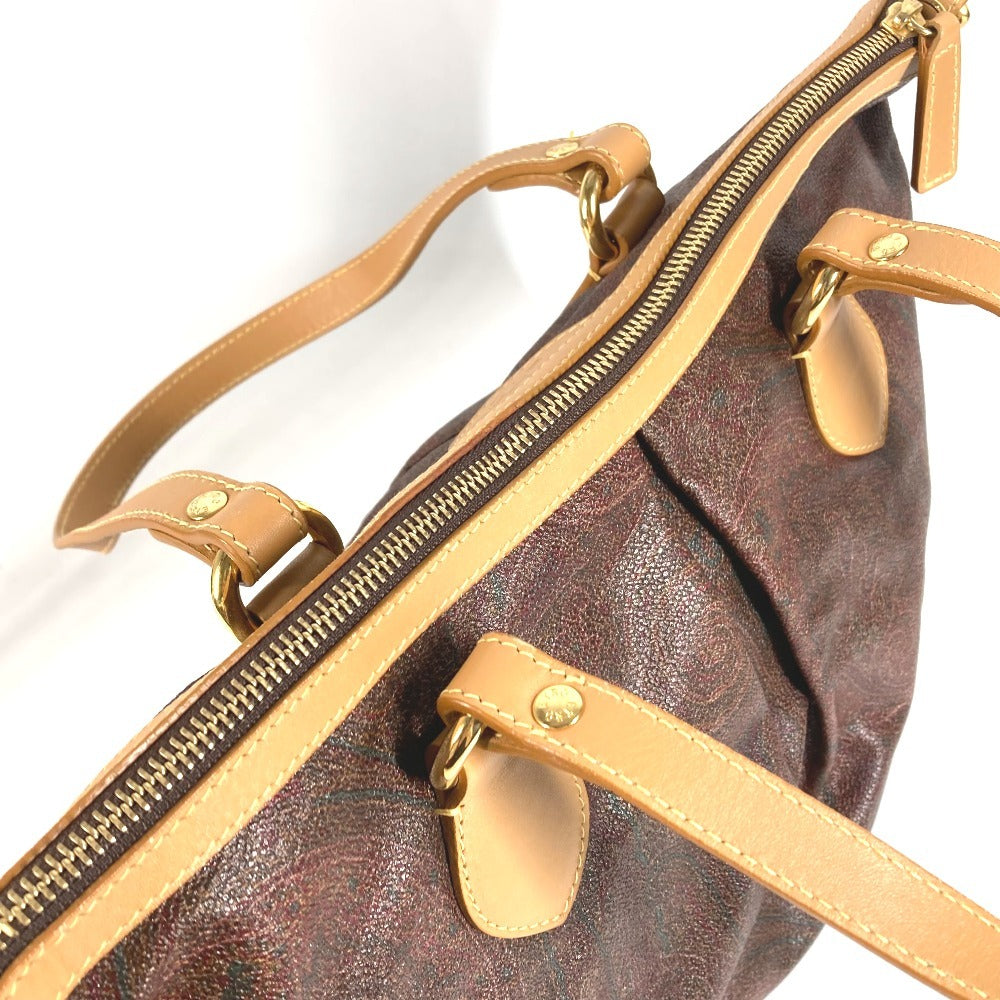 ETRO ペイズリー柄 ロゴ 肩掛け トートバッグ カバン ショルダーバッグ レザー/キャンバス ユニセックス ワインレッド系