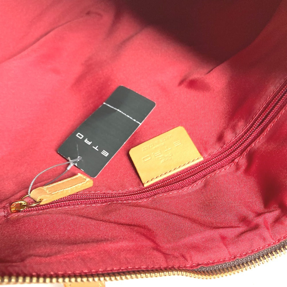 ETRO ペイズリー柄 ロゴ 肩掛け トートバッグ カバン ショルダーバッグ レザー/キャンバス ユニセックス ワインレッド系
