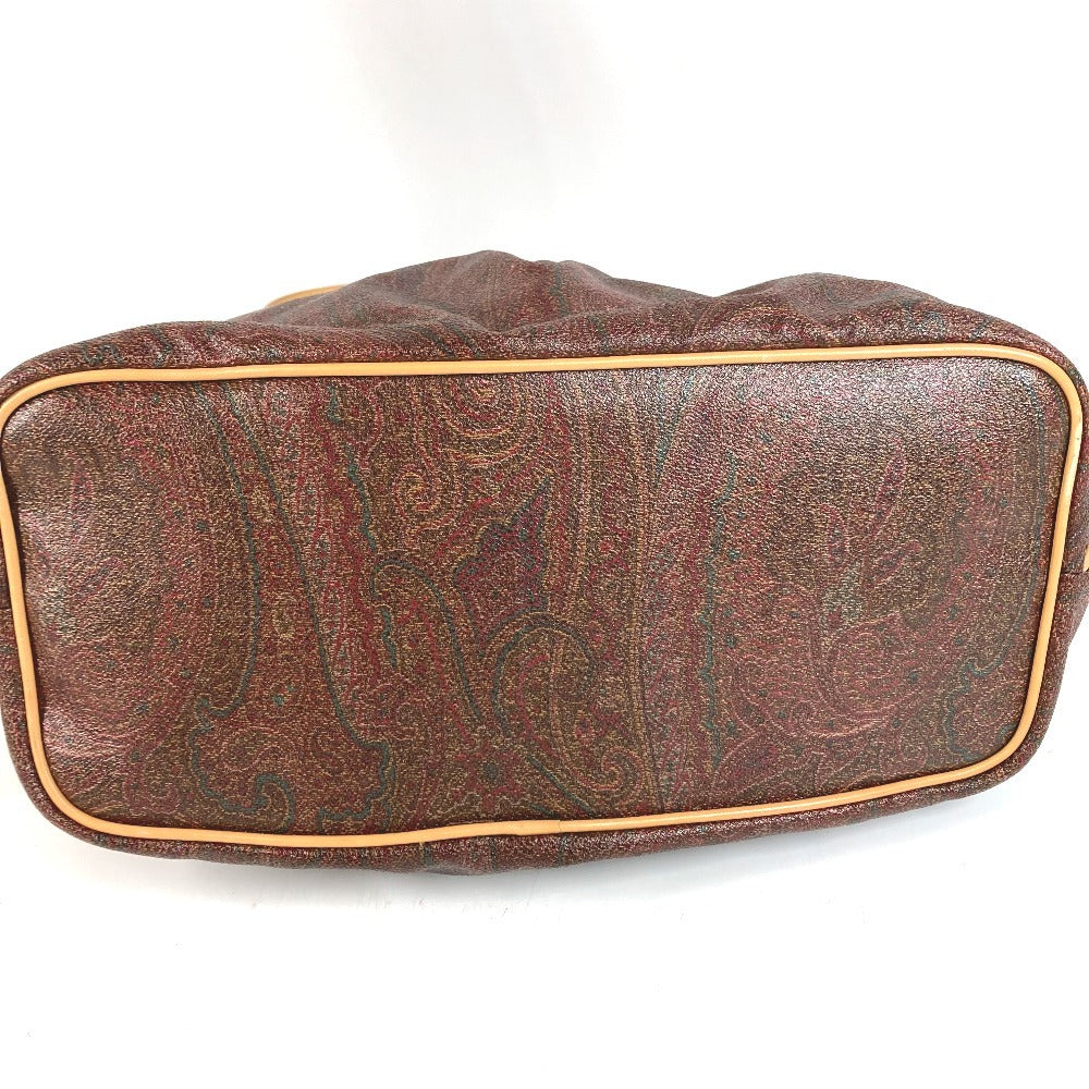 ETRO ペイズリー柄 ロゴ 肩掛け トートバッグ カバン ショルダーバッグ レザー/キャンバス ユニセックス ワインレッド系
