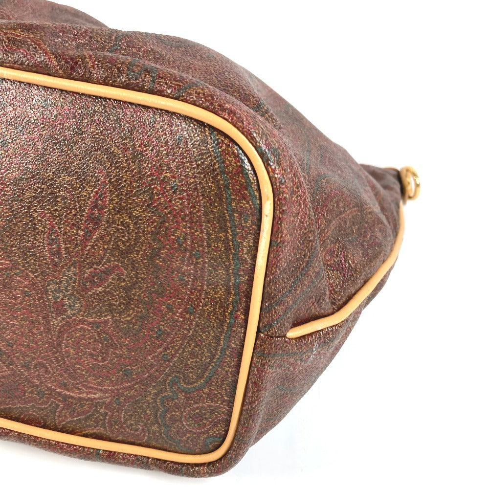 ETRO ペイズリー柄 ロゴ 肩掛け トートバッグ カバン ショルダーバッグ レザー/キャンバス ユニセックス ワインレッド系