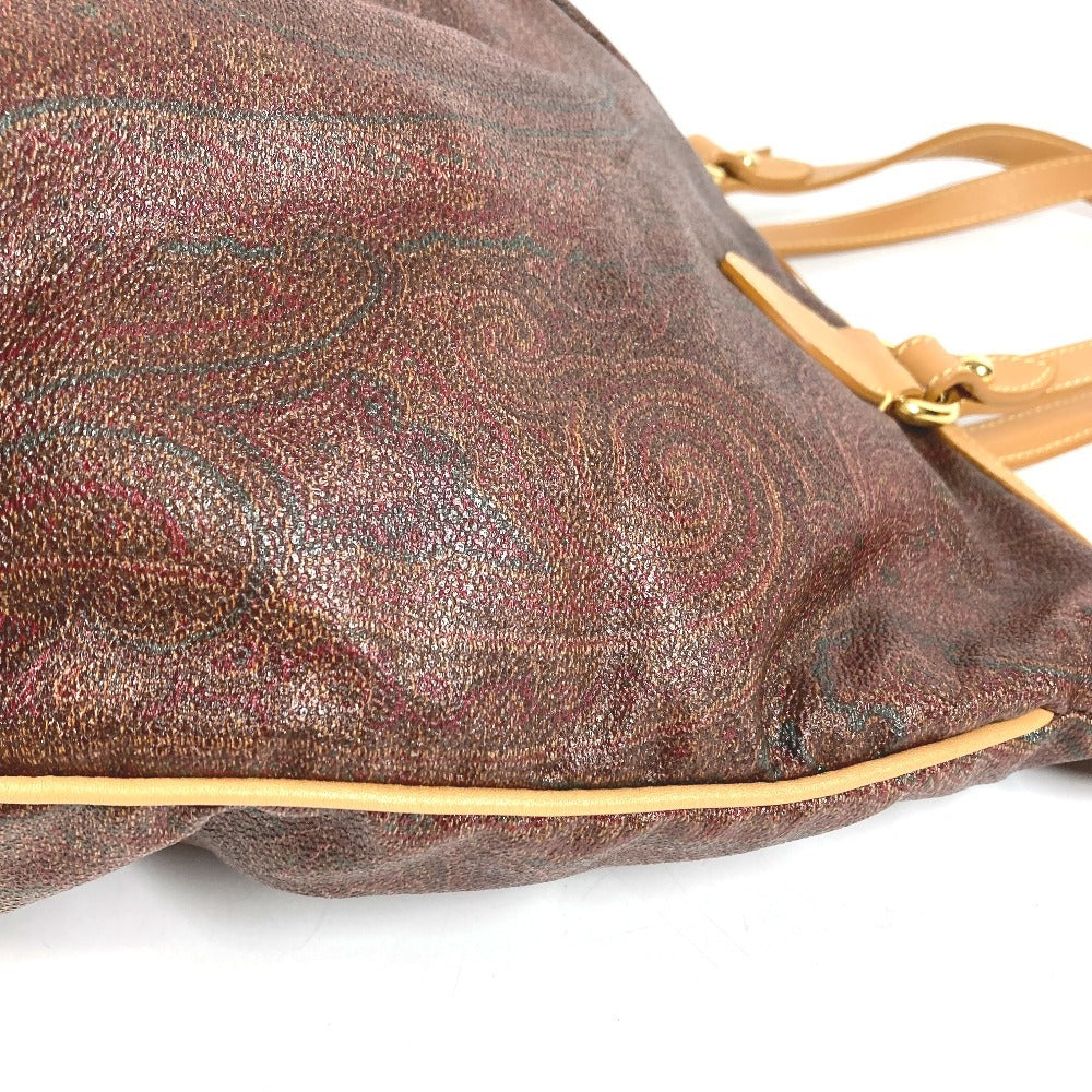 ETRO ペイズリー柄 ロゴ 肩掛け トートバッグ カバン ショルダーバッグ レザー/キャンバス ユニセックス ワインレッド系