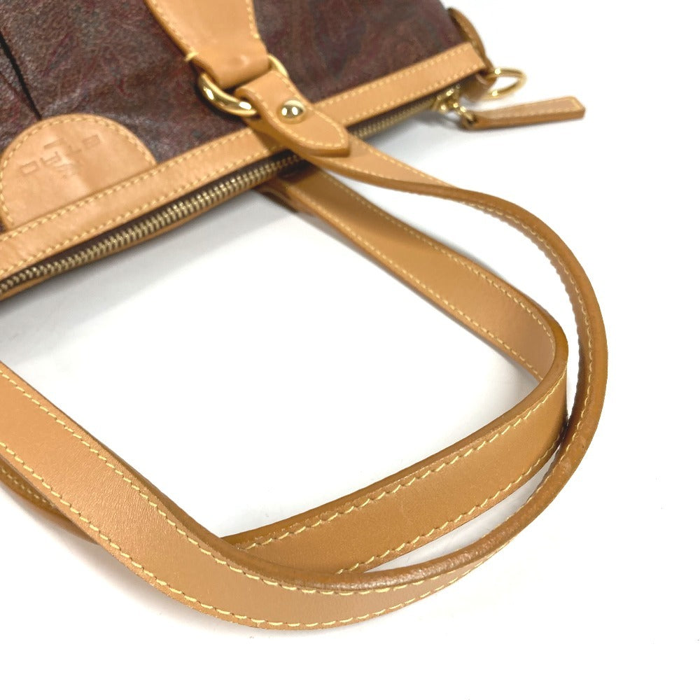 ETRO ペイズリー柄 ロゴ 肩掛け トートバッグ カバン ショルダーバッグ レザー/キャンバス ユニセックス ワインレッド系