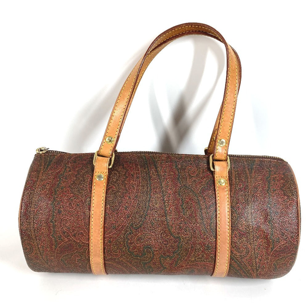 ETRO 筒形 ペイズリー柄 ロゴ 肩掛け ハンドバッグ カバン ショルダーバッグ レザー/キャンバス ユニセックス ワインレッド