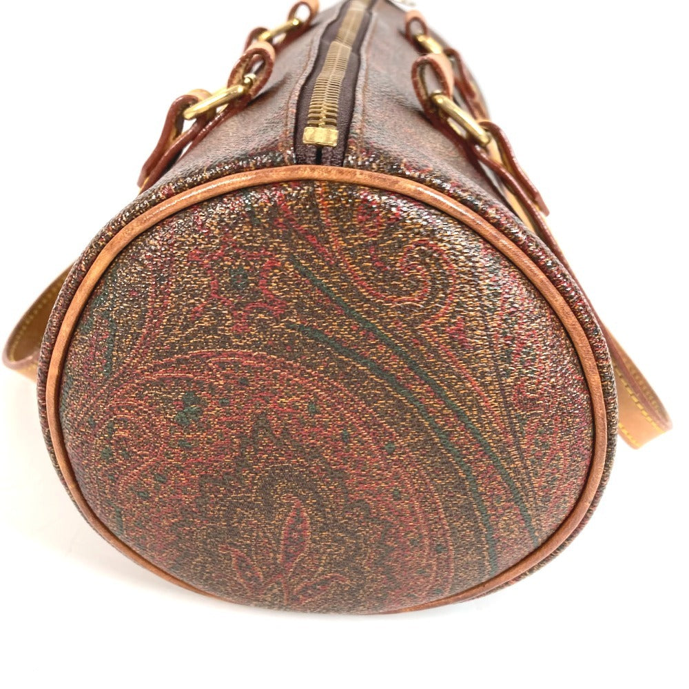 ETRO 筒形 ペイズリー柄 ロゴ 肩掛け ハンドバッグ カバン ショルダーバッグ レザー/キャンバス ユニセックス ワインレッド