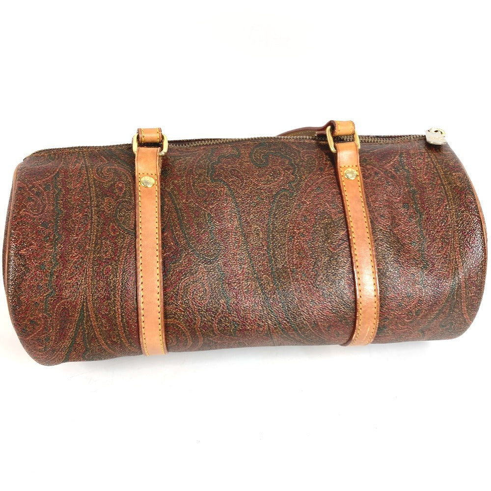 ETRO 筒形 ペイズリー柄 ロゴ 肩掛け ハンドバッグ カバン ショルダーバッグ レザー/キャンバス ユニセックス ワインレッド