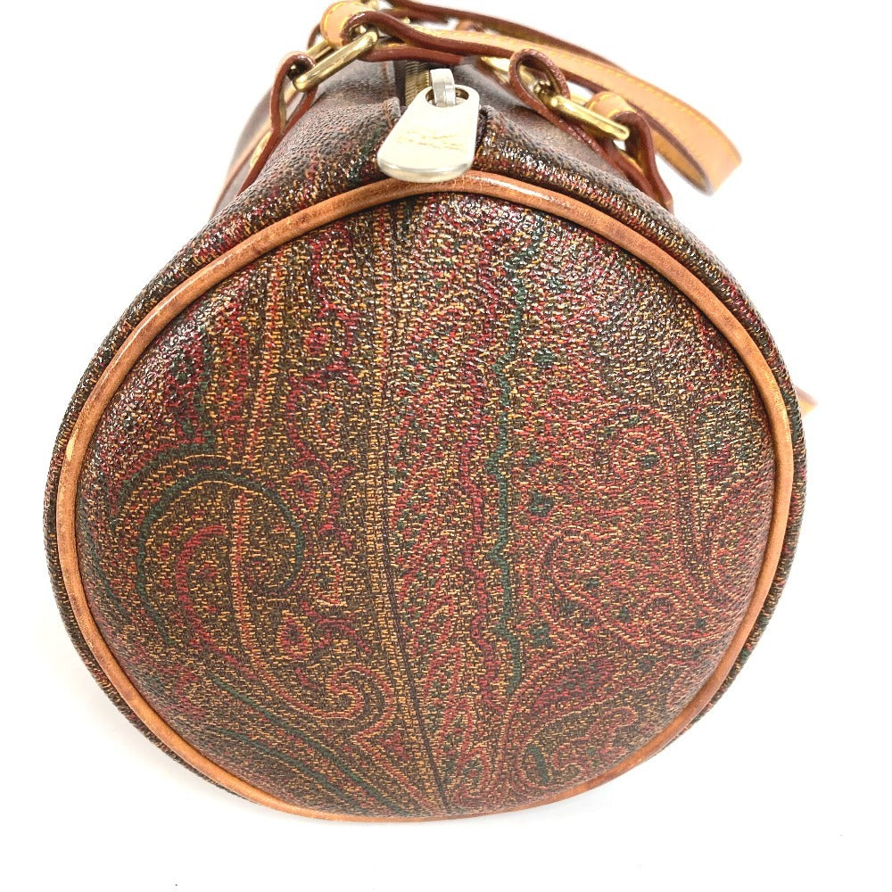 ETRO 筒形 ペイズリー柄 ロゴ 肩掛け ハンドバッグ カバン ショルダーバッグ レザー/キャンバス ユニセックス ワインレッド