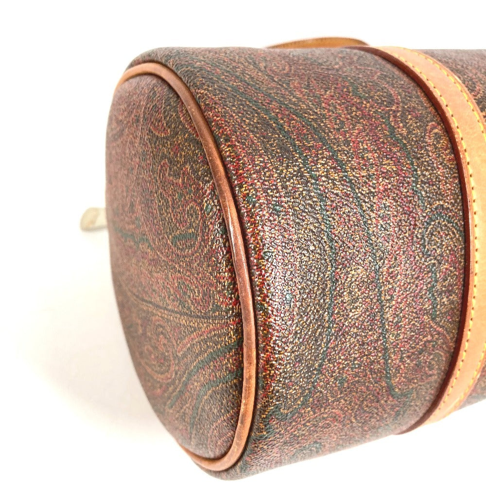 ETRO 筒形 ペイズリー柄 ロゴ 肩掛け ハンドバッグ カバン ショルダーバッグ レザー/キャンバス ユニセックス ワインレッド