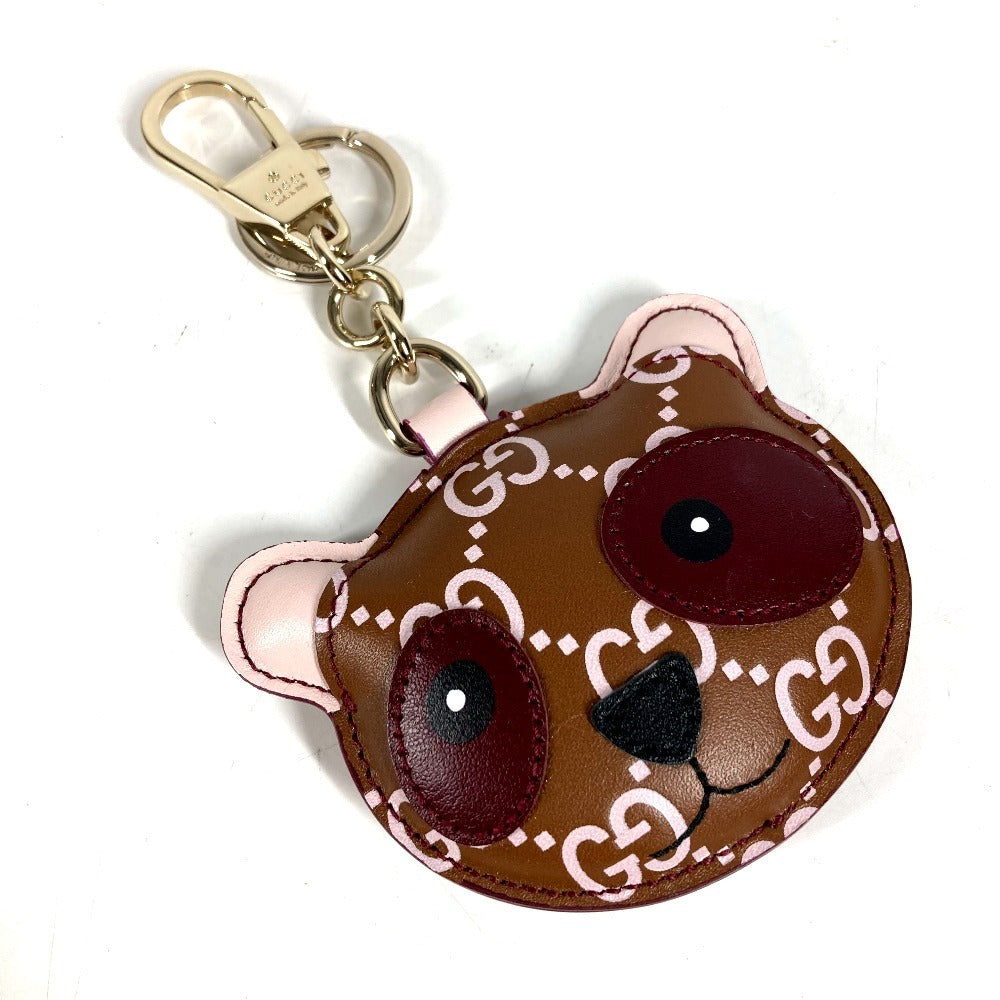 GUCCI ‎821890 GGエンブレム パンダ シェイプ チャーム バッグチャーム キーホルダー レザー ユニセックス ブラウン