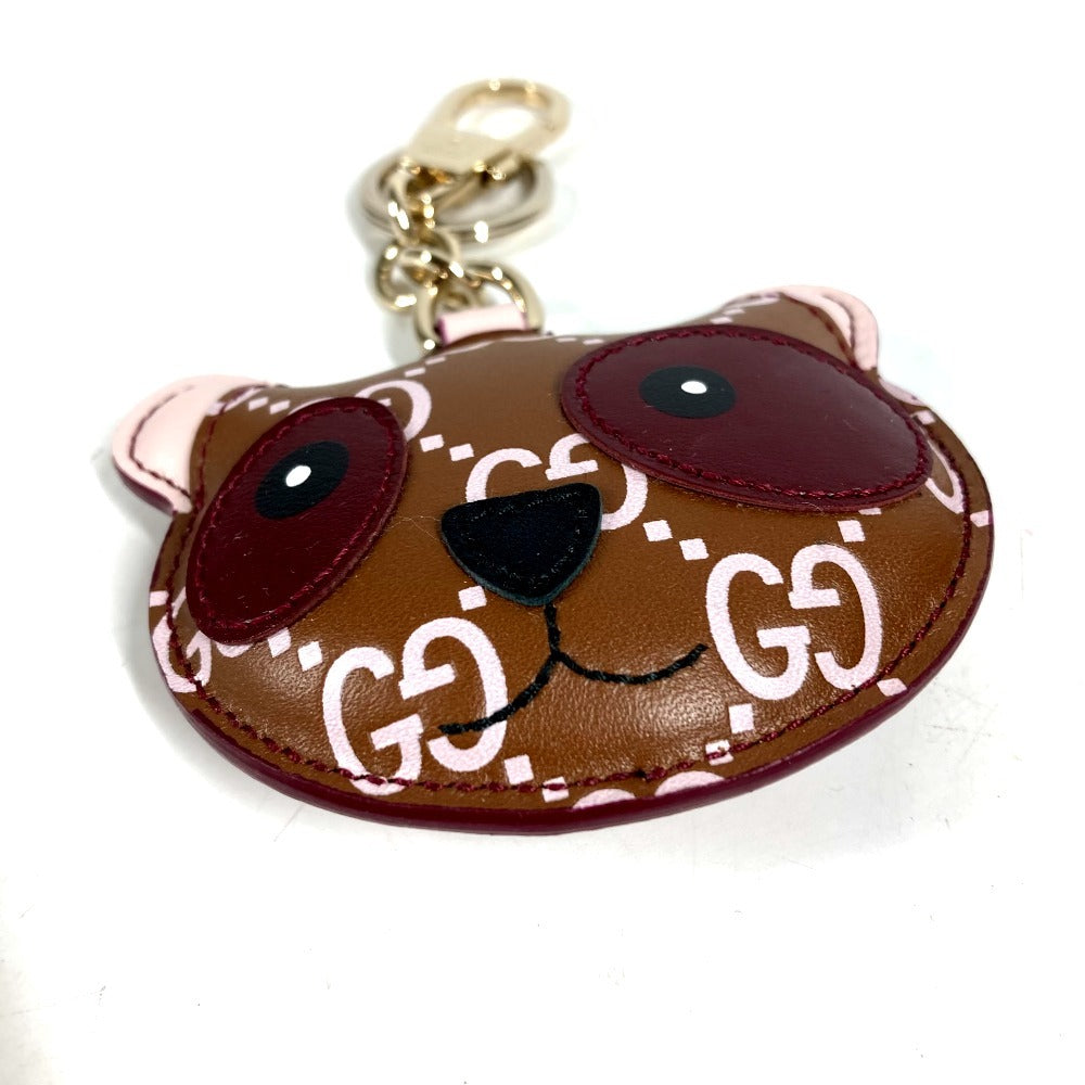 GUCCI ‎821890 GGエンブレム パンダ シェイプ チャーム バッグチャーム キーホルダー レザー ユニセックス ブラウン