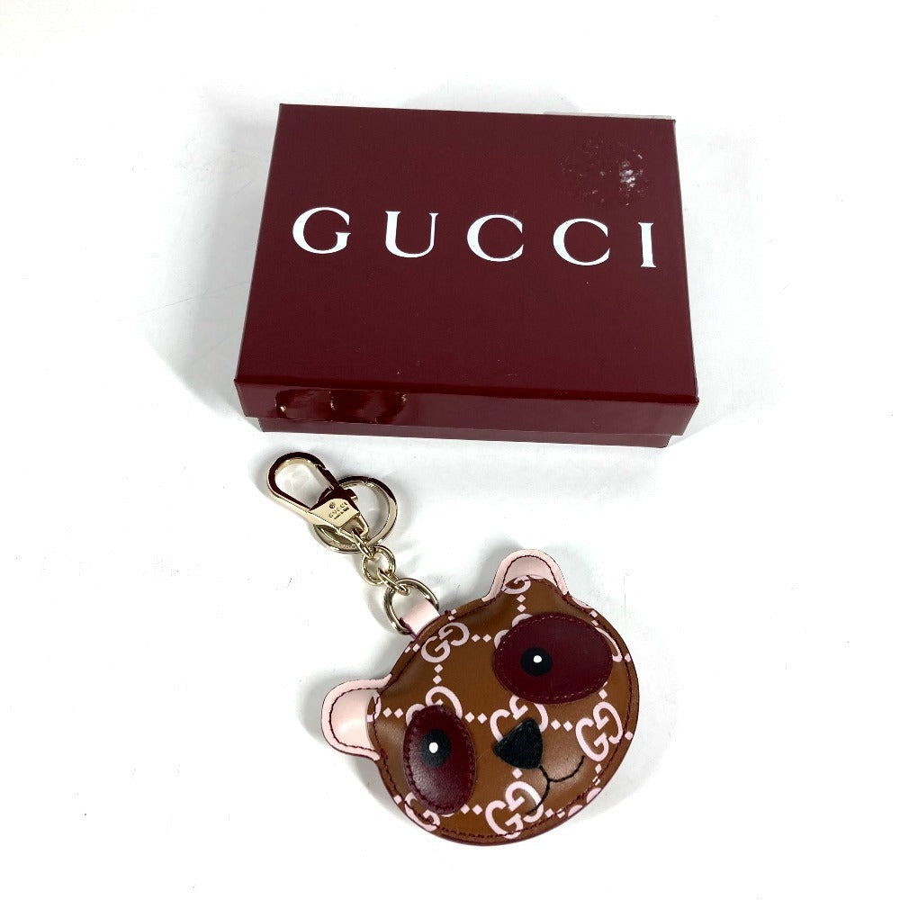 GUCCI ‎821890 GGエンブレム パンダ シェイプ チャーム バッグチャーム キーホルダー レザー ユニセックス ブラウン