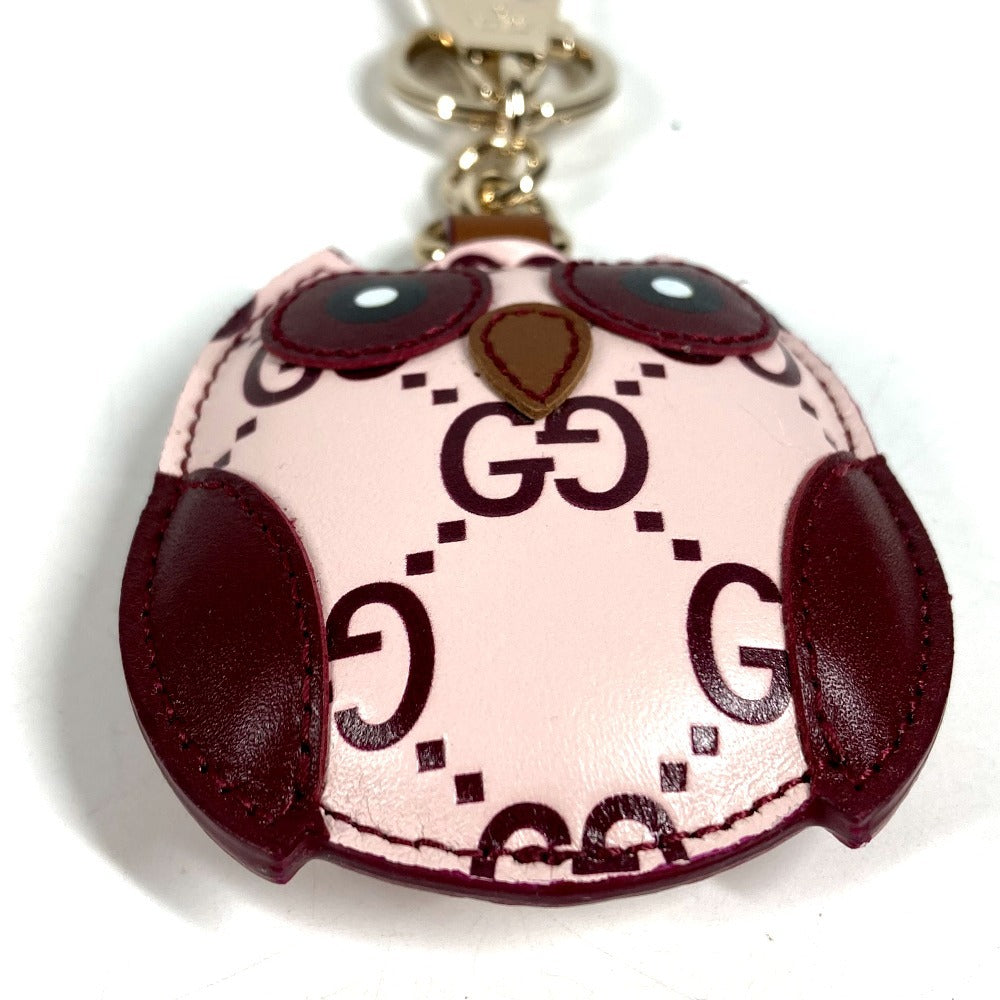 GUCCI 821813 GGエンブレム オウル ふくろう シェイプ バッグ チャーム バッグチャーム キーホルダー レザー ユニセックス ピンク