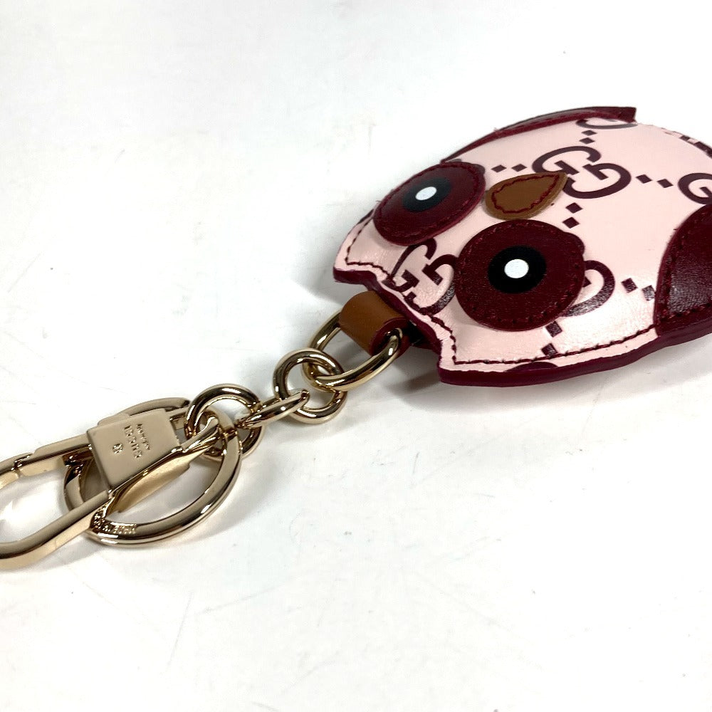 GUCCI 821813 GGエンブレム オウル ふくろう シェイプ バッグ チャーム バッグチャーム キーホルダー レザー ユニセックス ピンク