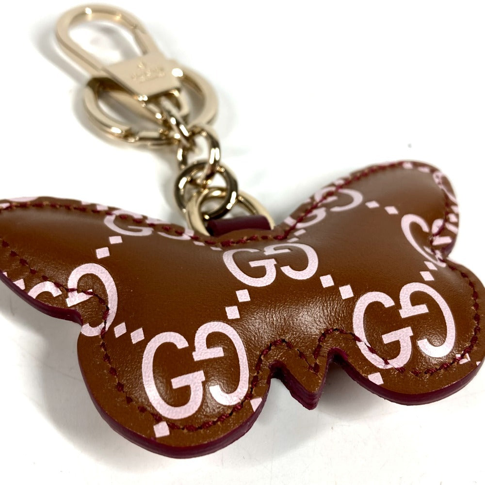 GUCCI ‎837346 GGエンブレム バタフライ 蝶 シェイプ バッグ チャーム バッグチャーム キーホルダー レザー ユニセックス ピンク