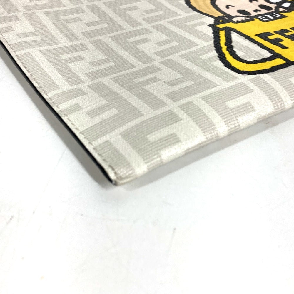FENDI 7N0134 タロアウト Tarout コラボ ズッカ ロゴ クラッチバッグ ポーチ カバン セカンドバッグ クラッチバッグ レザー ユニセックス ホワイト
