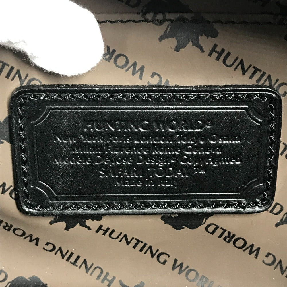 HUNTING WORLD ロゴ カバン クラッチバッグ 持ち手つき セカンドバッグ レザー/キャンバス ユニセックス ブラック
