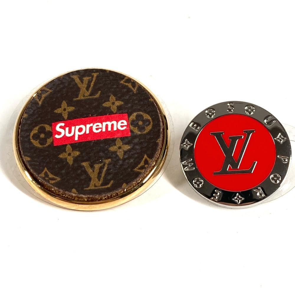 LOUIS VUITTON MP2076 supreme シュプリーム コラボ モノグラム ボックスロゴ 2点セット ペア アクセサリー ブローチ モノグラムキャンバス ユニセックス ブラウン×レッド