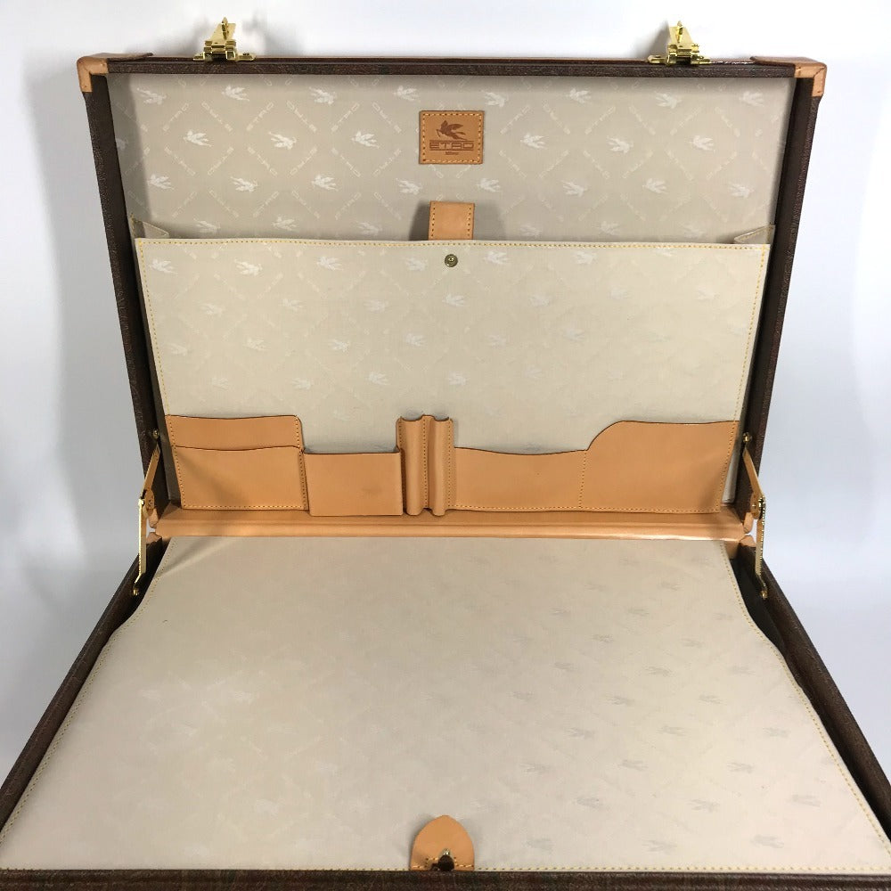 ETRO ペイズリー柄 ロゴ ハンドバッグ BOX ボックス カバン インテリア トランク レザー ユニセックス ブラウン