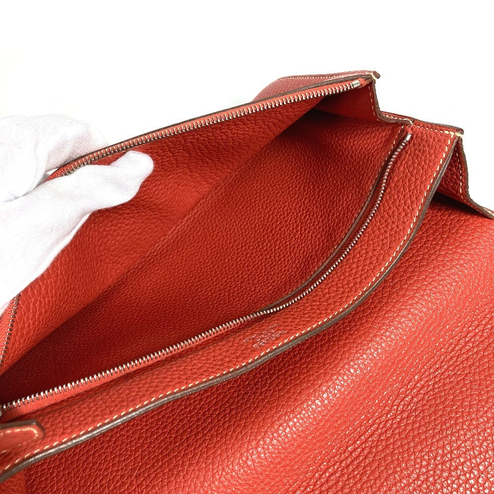 HERMES ストラップ付き ポシェットジェット セカンドバッグ フラップ カバン ポーチ クラッチバッグ レザー ユニセックス ブラウン系