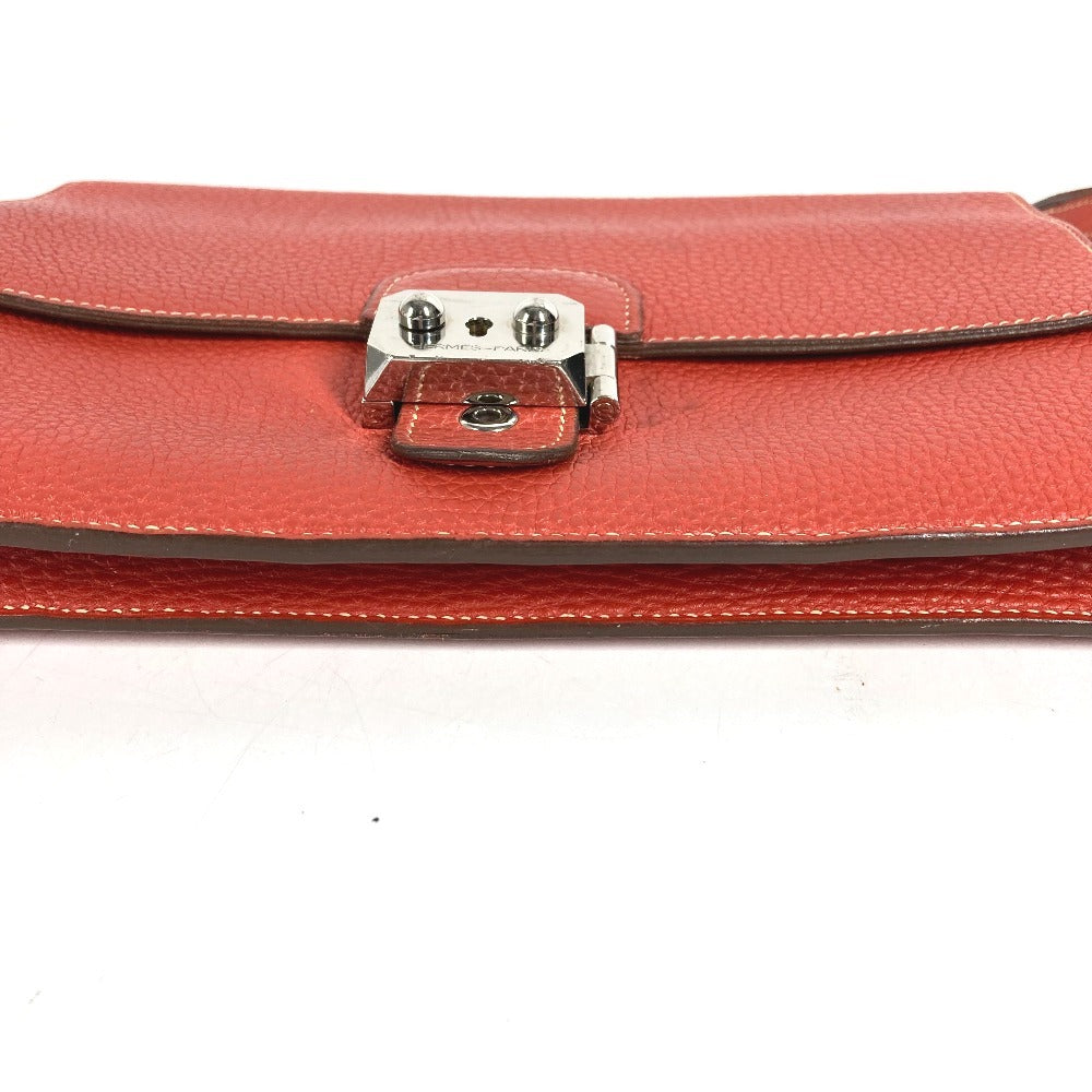 HERMES ストラップ付き ポシェットジェット セカンドバッグ フラップ カバン ポーチ クラッチバッグ レザー ユニセックス ブラウン系
