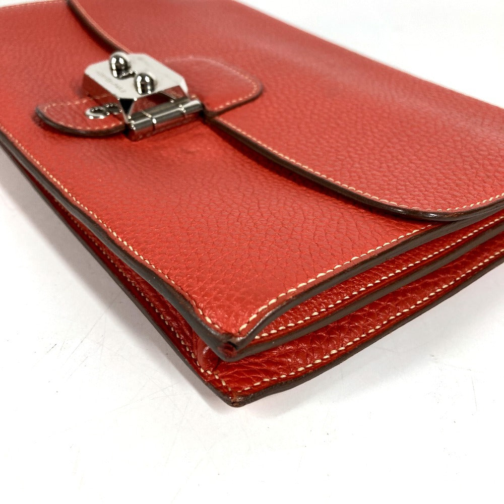 HERMES ストラップ付き ポシェットジェット セカンドバッグ フラップ カバン ポーチ クラッチバッグ レザー ユニセックス ブラウン系