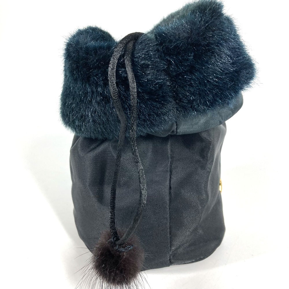 CELINE サークルロゴ 巾着 マルチポーチ ファー メイクポーチ 化粧ポーチ ポーチ ナイロン ユニセックス ブラック