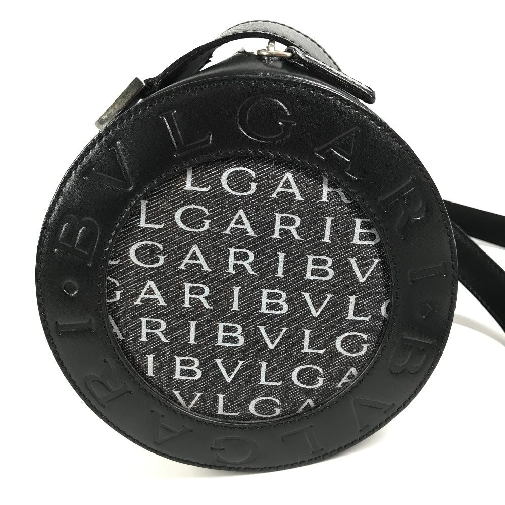 BVLGARI 筒形 ロゴマニア カバン 斜め掛け ポシェット ショルダーバッグ レザー/キャンバス ユニセックス ブラック