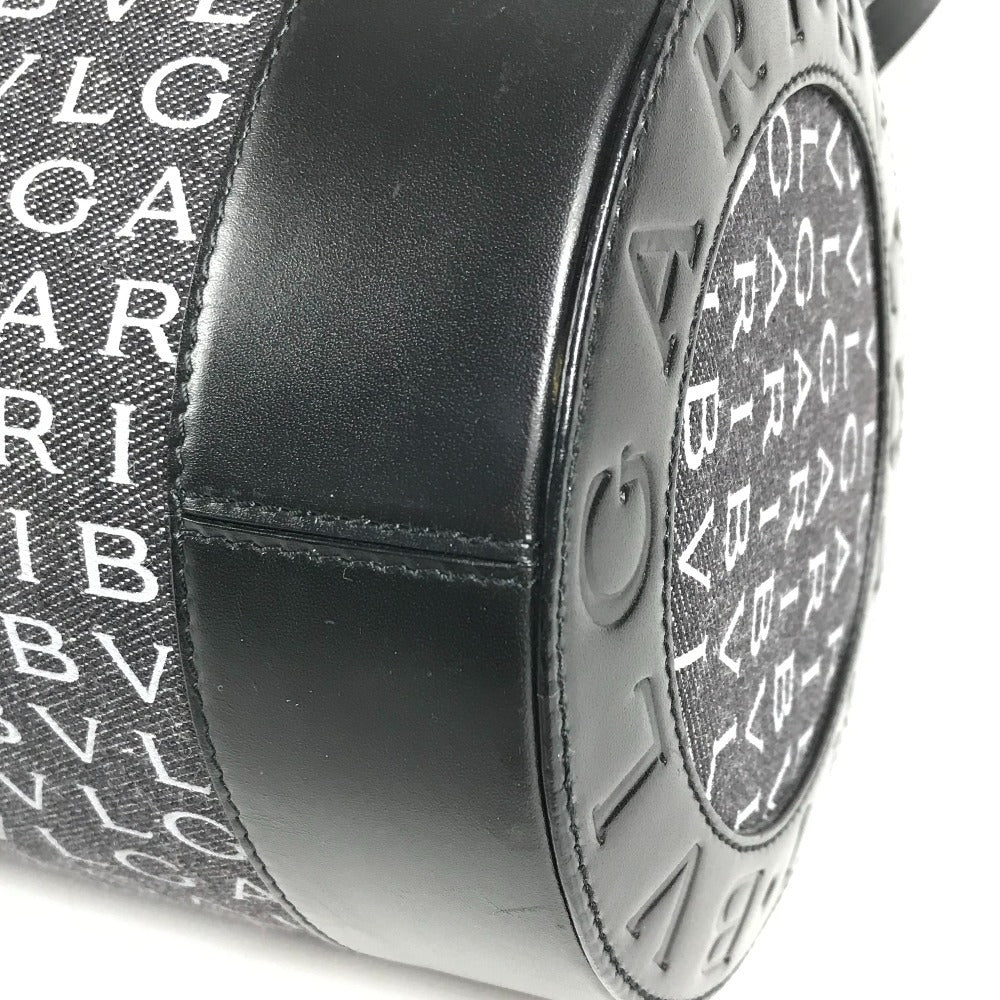 BVLGARI 筒形 ロゴマニア カバン 斜め掛け ポシェット ショルダーバッグ レザー/キャンバス ユニセックス ブラック