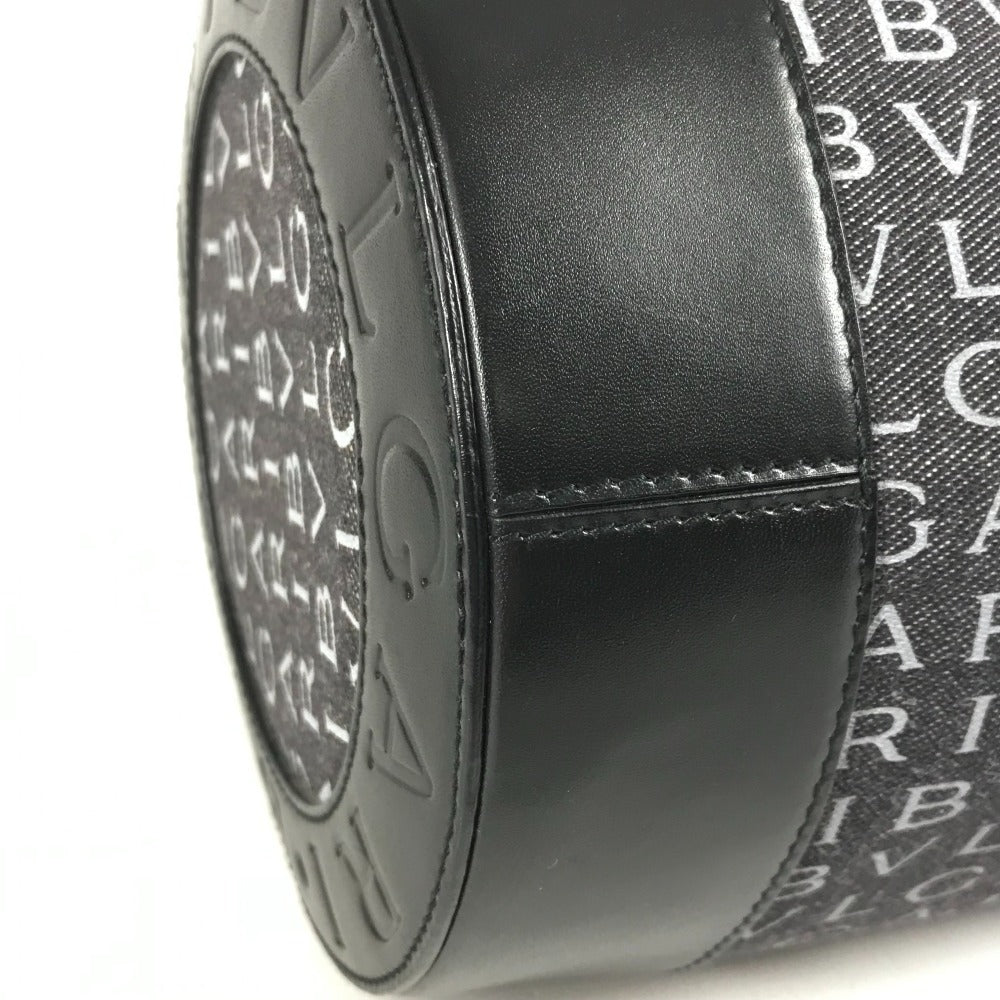 BVLGARI 筒形 ロゴマニア カバン 斜め掛け ポシェット ショルダーバッグ レザー/キャンバス ユニセックス ブラック