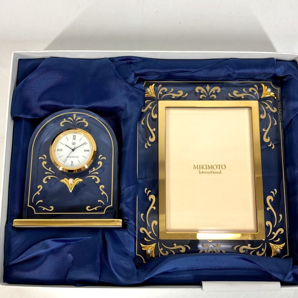 MIKIMOTO Set of 2 Photo Frames and Watches Table clock & photo frame set Pearl Table clock Glass clear/Gold Used