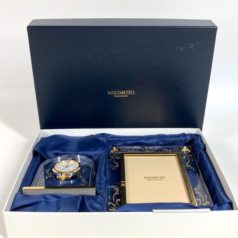 MIKIMOTO Set of 2 Photo Frames and Watches Table clock & photo frame set Pearl Table clock Glass clear/Gold Used